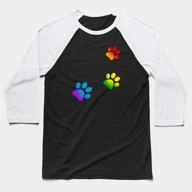 Rainbow Paw Prints Baseball T-Shirt by bittentoast